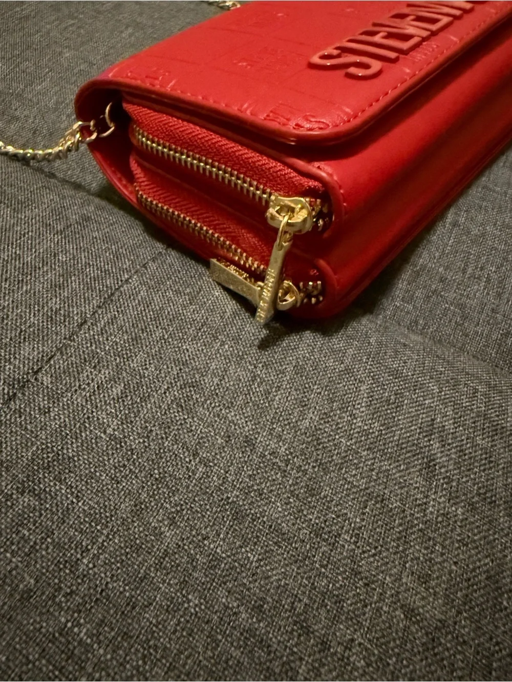 Steve Madden Red Logo Embossed Crossbody with Gold Chain
